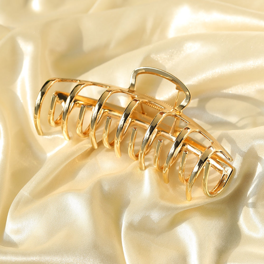 Fashion Gold Color Hollow Geometric Hair Clips Metal Hair Claw Cross Hairclip Headband Hairpin Hair Crab Women Hair Accessories