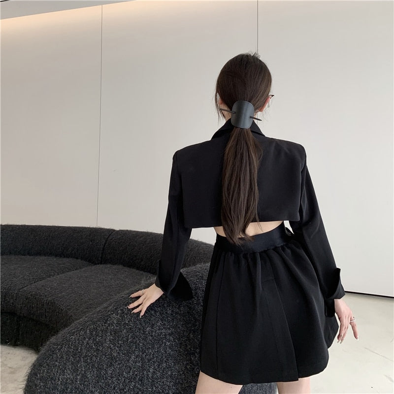 Fashion Suit Dress Women New Autumn V-neck Mini Black Long Sleeve Dresses Office use