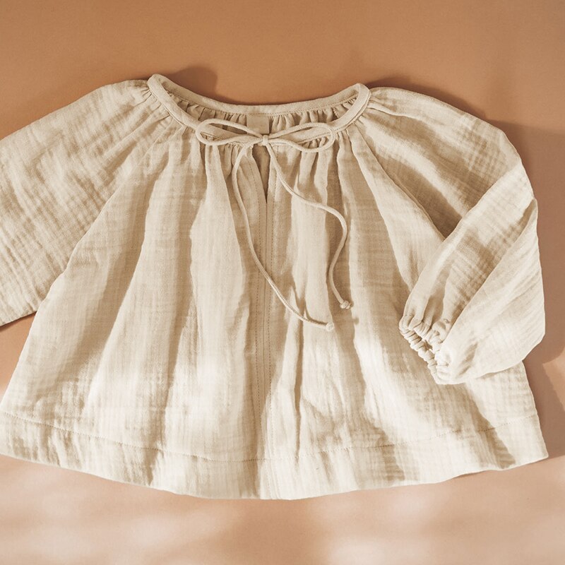 Casual Loose Long-Sleeved Shirts Lace-Up Blouse Spring Autumn Children Baby Girl