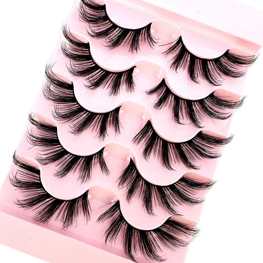 Natural Long Cosplay Makeup Cross Strip False Eyelashes Black Eye Lashes and Cat Eye Lashes 5pairs
