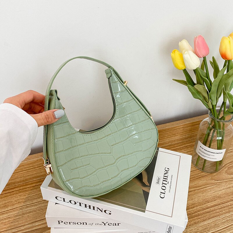 PU Leather Women Luxury Designer Handbag Purses 2023 Fashion Vintage Double Zipper Half Moon Crescent Hobos Shoulder Bags