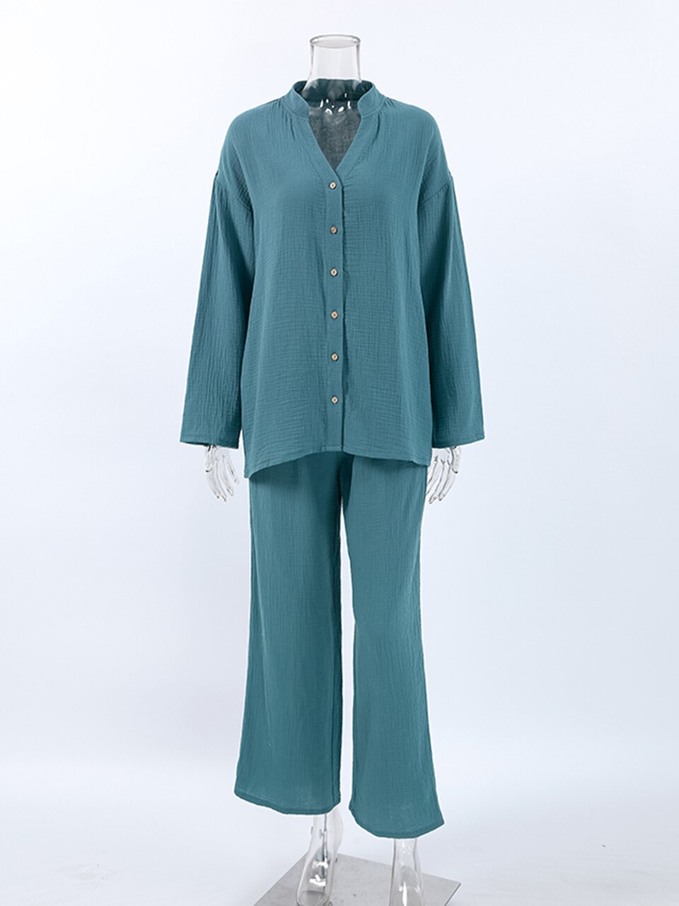 Cotton Women's Home Clothes Long Sleeve V Neck 2 Piece Sets Pajamas Loose Trouser Suits Winter Casual Female Sleepwear