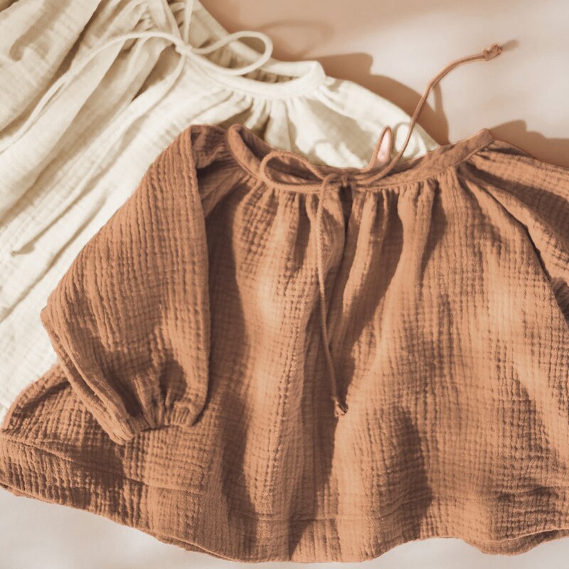 Casual Loose Long-Sleeved Shirts Lace-Up Blouse Spring Autumn Children Baby Girl