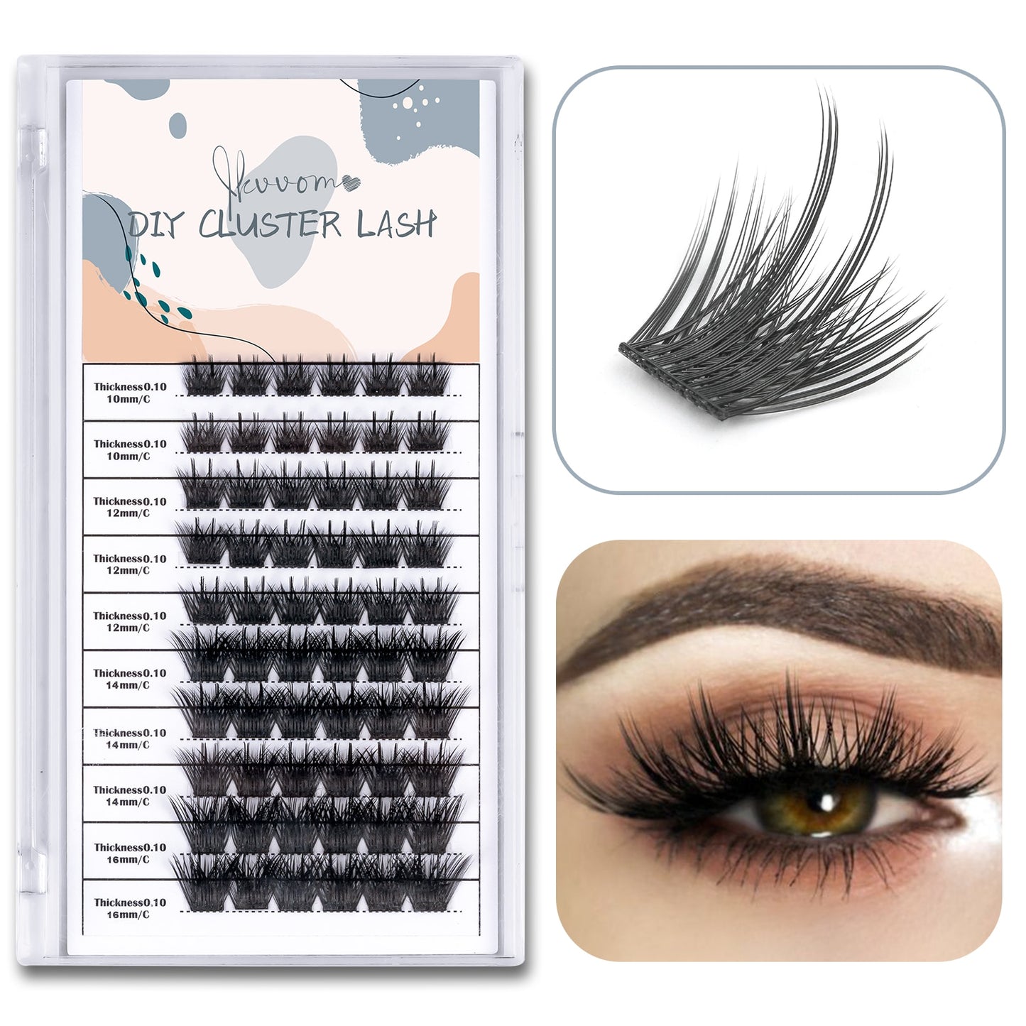 ETVITE Cluster Lashes DIY Eyelash Extension Lash Bond and Seal for Cluster Lashes 60pcs Mix Lengths Volume Comfortable