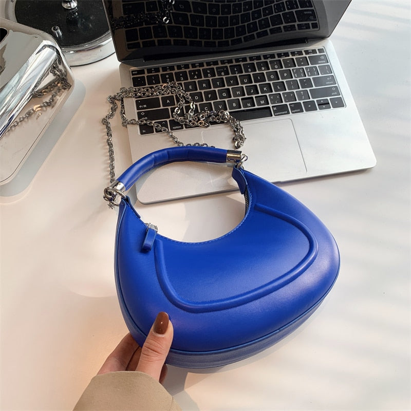 Half-moon Small Leather Arm Bag with Short Handle 2022 Women Designer Handbag Luxury Chain Lady Shoulder Crossbody Bag