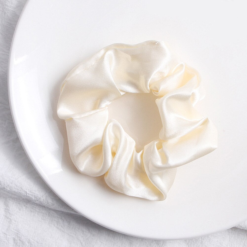 Women Girls Silky Satin Hair Scrunchies Solid Stretch Elastic Hair Tie Simple Elegant Rubber Band Ponytail Tie Wholesale