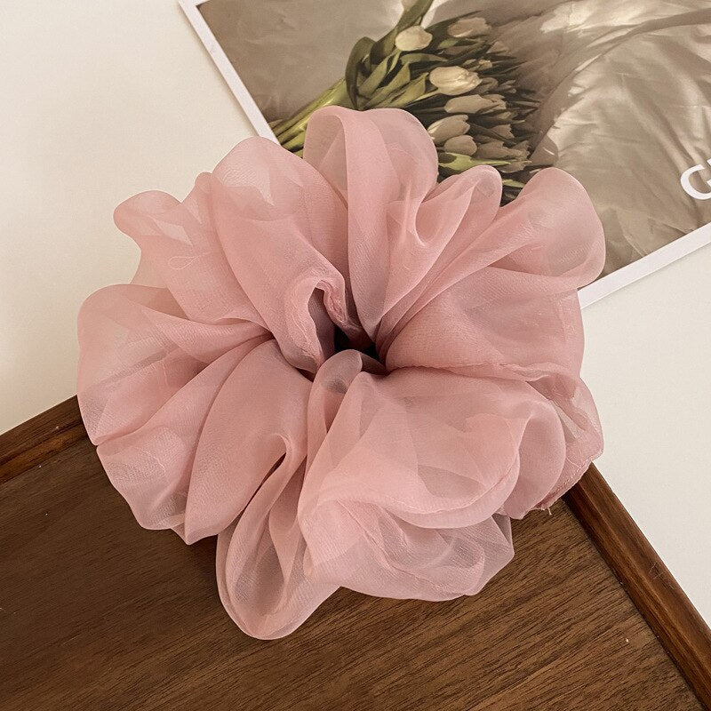 Korean Woman Big Elegant Silk Elastics Hair Band Girls Solid Color Scrunchies Hair Ties Ladies Ponytail Hold Hair Accessories