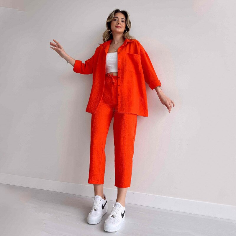 Large Size Women's 2023 Autumn New Casual Loose Shirt Jacket Nine-point Sports Haram Pants