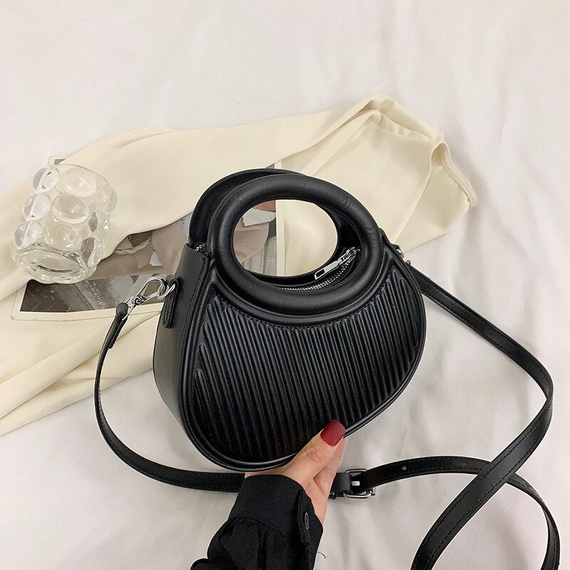 Half Moon Small Shoulder Bag For Women 2023 Spring New Green Purple Handbags Pleated Design Pu Leather Crossbody Round Hand Bag
