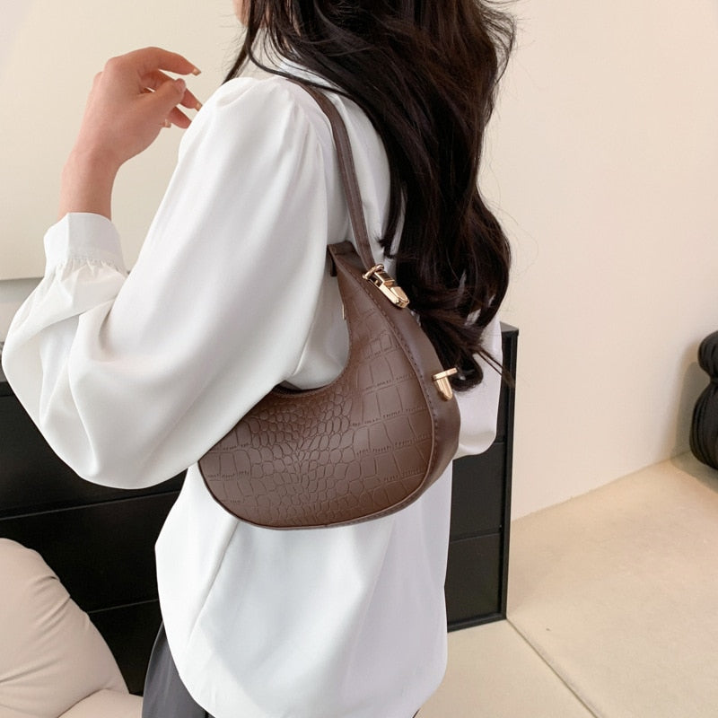PU Leather Women Luxury Designer Handbag Purses 2023 Fashion Vintage Double Zipper Half Moon Crescent Hobos Shoulder Bags