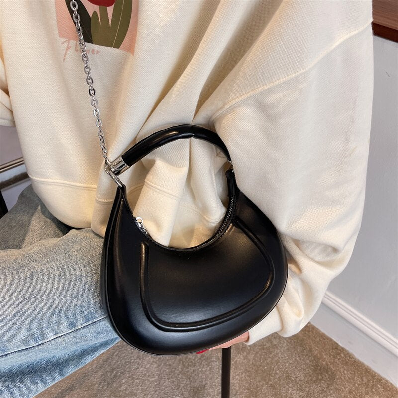 Half-moon Small Leather Arm Bag with Short Handle 2022 Women Designer Handbag Luxury Chain Lady Shoulder Crossbody Bag