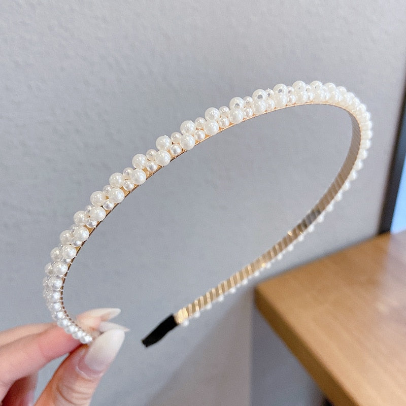 New Women Full Pearls Hair Bands Elegant Sweet Headband Simple Hair Hoop Head Band Korean Handmade Wedding Hair Accessories Gift