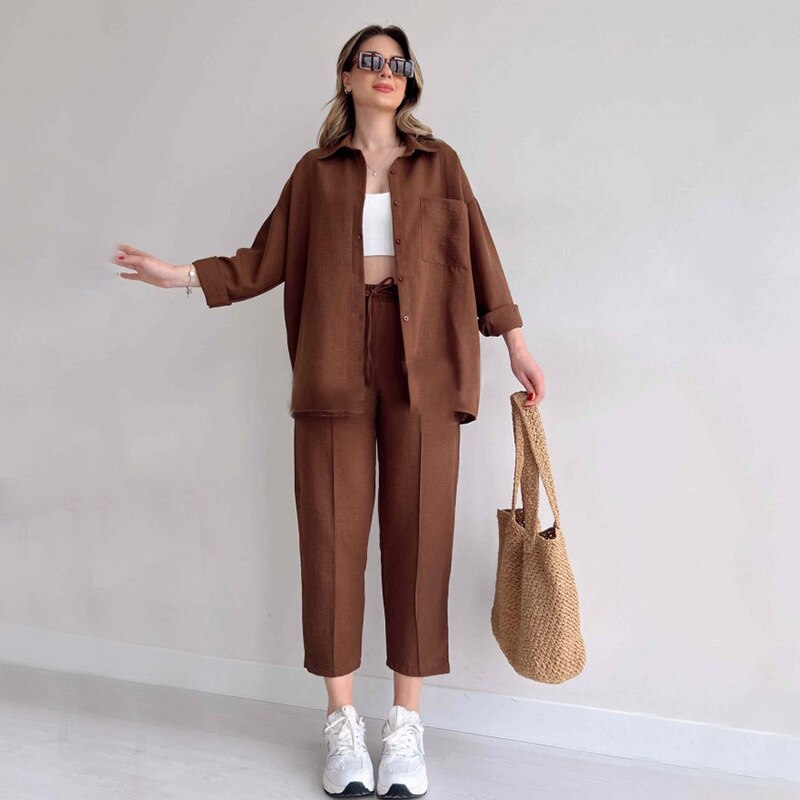 Large Size Women's 2023 Autumn New Casual Loose Shirt Jacket Nine-point Sports Haram Pants