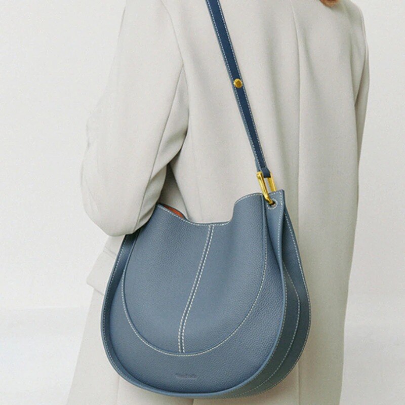 Genuine Leather Women's Shoulder Bags Fashion Retro All-match Classical Saddle Bucket Bag High-end Crossbody Handbag for Ladies