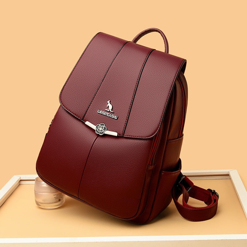 Women's Backpack Soft Leather Casual Lightweight One-Shoulder Travel Bag Fashion School Bag
