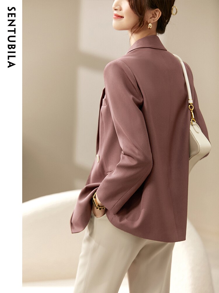 Elegant Blazers for Women 2023 Office Ladies Work Business Casual Notched Collar Long Sleeve Loose Straight Jacket