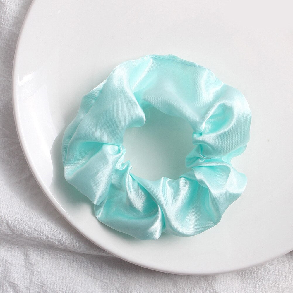 Women Girls Silky Satin Hair Scrunchies Solid Stretch Elastic Hair Tie Simple Elegant Rubber Band Ponytail Tie Wholesale