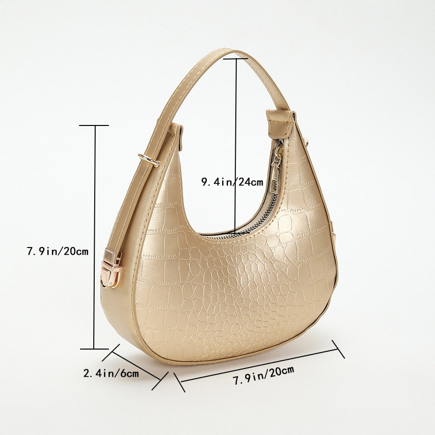 PU Leather Women Luxury Designer Handbag Purses 2023 Fashion Vintage Double Zipper Half Moon Crescent Hobos Shoulder Bags