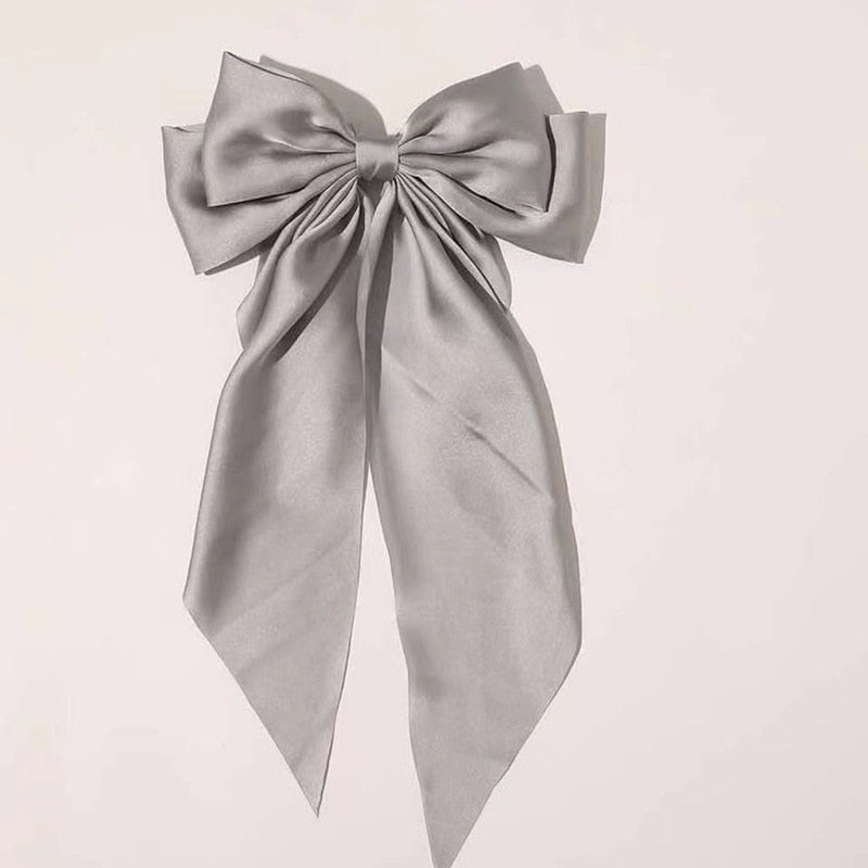Women Large Bow Hairpin Summer Chiffon Big Bowknot Stain Bow Barrettes Women Solid Color Ponytail Clip Hair Accessories
