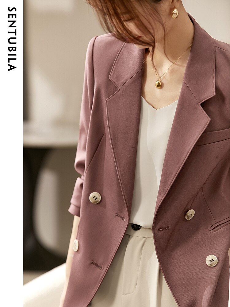 Elegant Blazers for Women 2023 Office Ladies Work Business Casual Notched Collar Long Sleeve Loose Straight Jacket
