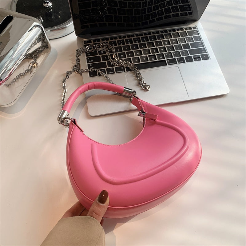 Half-moon Small Leather Arm Bag with Short Handle 2022 Women Designer Handbag Luxury Chain Lady Shoulder Crossbody Bag