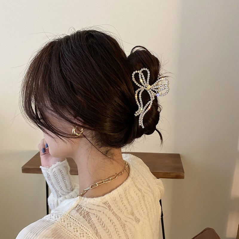 Pearl Hair Claw Set Clip for Women Pearl Bow Hairpins Metal Hair Accessories Geometric Barrette Crystal Clip Big