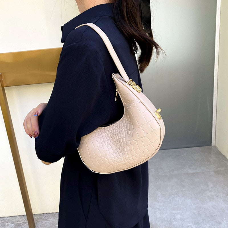 Fashion Alligator Pattern Shoulder Bags For Women Small Handle Underarm Bag Clutch Luxury Pu Leather Female Handbag With Purse