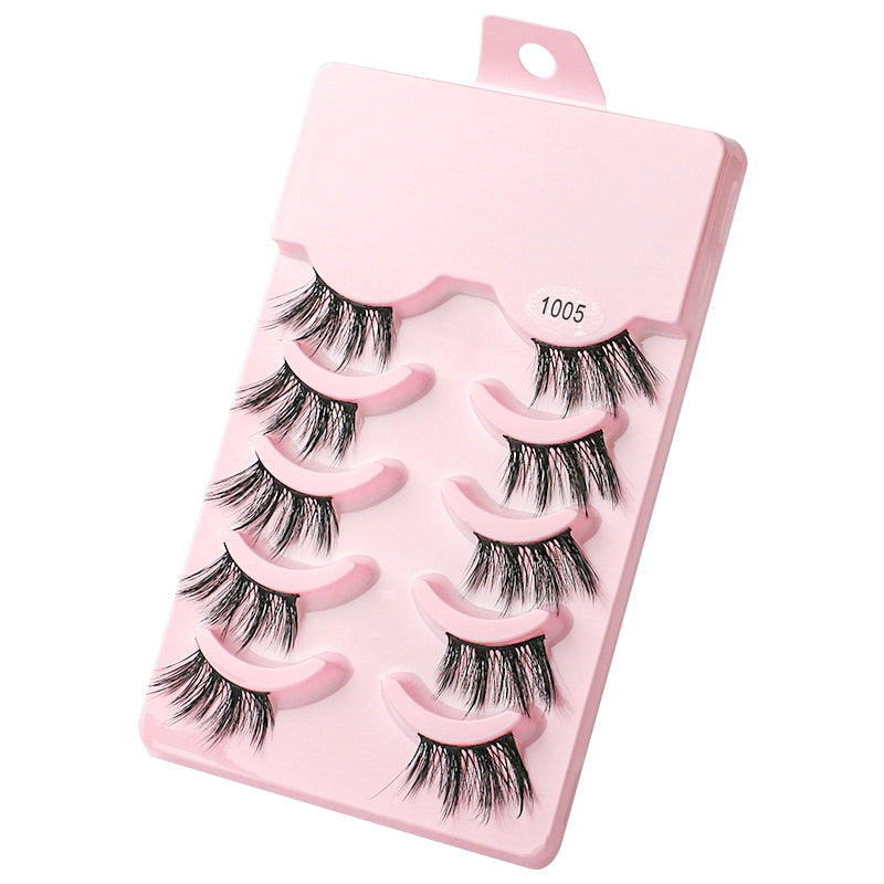 Half Lashes 3D Cat Eye Lashes Natural Look Fluffy Corner Eyelashes 3/5/10 Pairs Wispy Half False Eyelashes Faux Mink Makeup