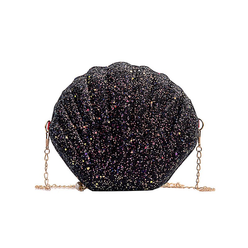 Women Shoulder Handbags Shell Bag Chain Cute Sequins Small Bag Phone Money Pouch Zipper Crossbody Bags for Women