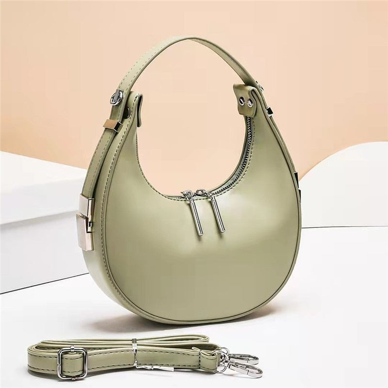 Petscog Luxury Handbags Vintage Leather Clutch Bag Half Moon Underarm Shoulder Bags For Women Handle Bag Bolsa Feminina