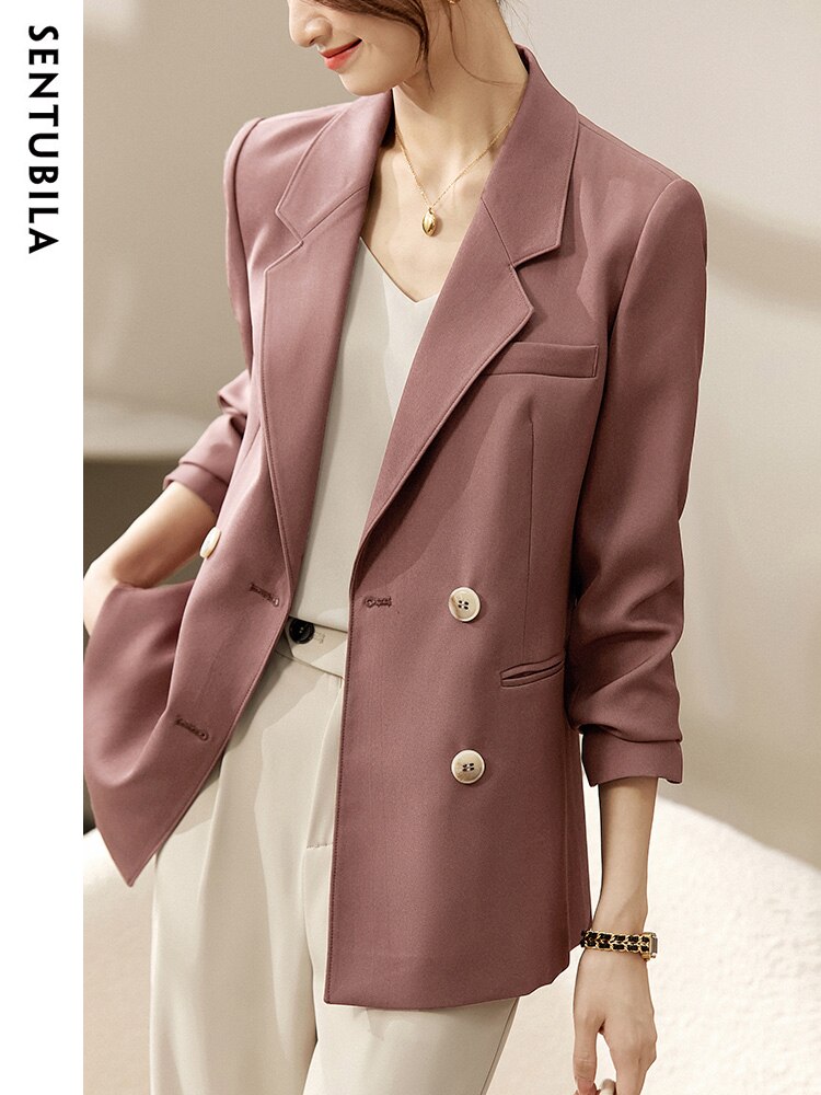 Elegant Blazers for Women 2023 Office Ladies Work Business Casual Notched Collar Long Sleeve Loose Straight Jacket