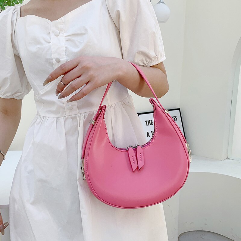 Half-Moon Green PU Leather Crossbody Bags for Women 2023 Luxury Designer Handbag and Purses Small Shoulder Bag Lady Travel Totes