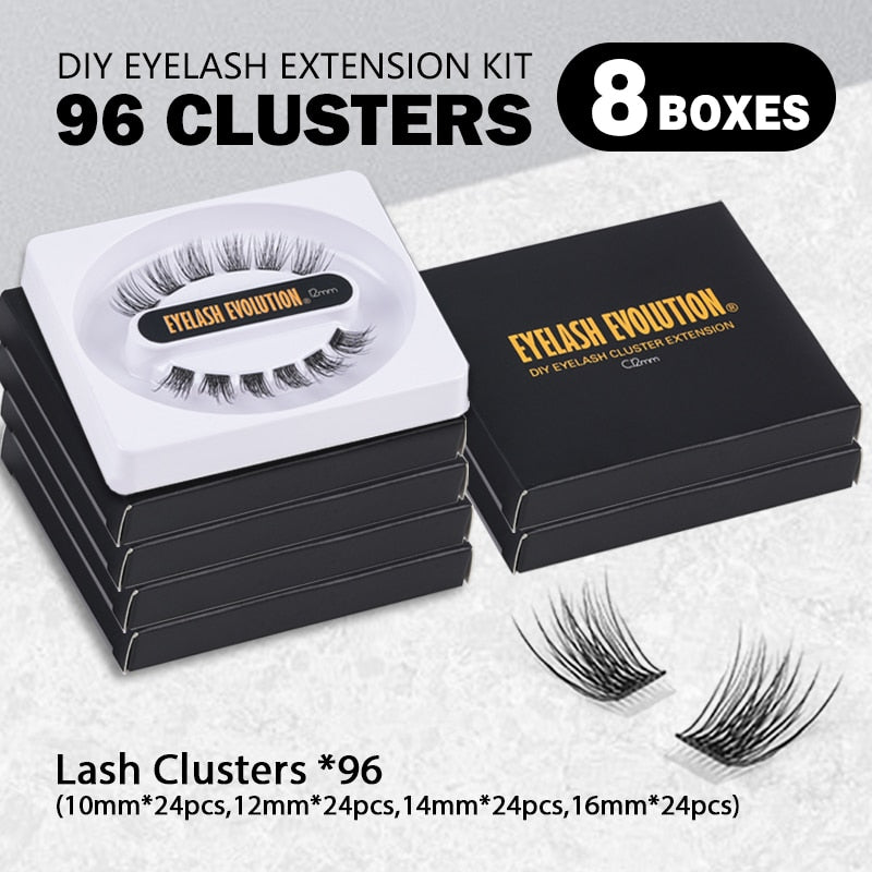 FinyDreamy 96 Clusters Eyelash Extension Kit Strong Hold Glue Volume Dovetail Individual Lashes Natural Makeup