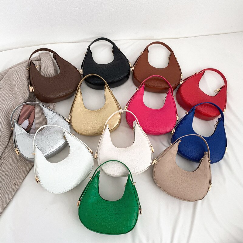 PU Leather Women Luxury Designer Handbag Purses 2023 Fashion Vintage Double Zipper Half Moon Crescent Hobos Shoulder Bags