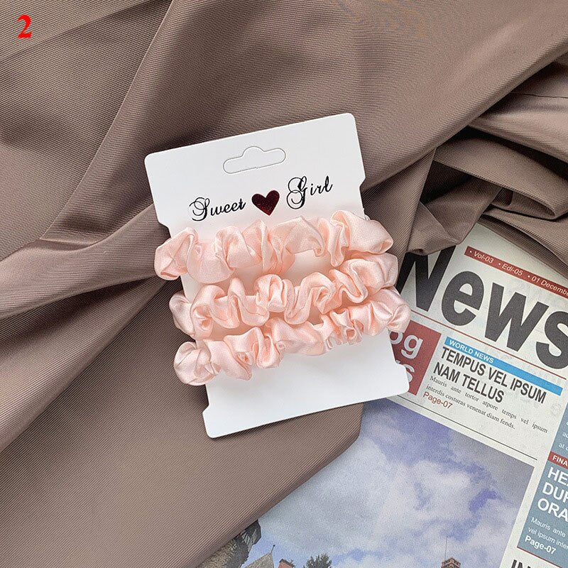Women Girls Silky Satin Hair Scrunchies Solid Stretch Elastic Hair Tie Simple Elegant Rubber Band Ponytail Tie Wholesale