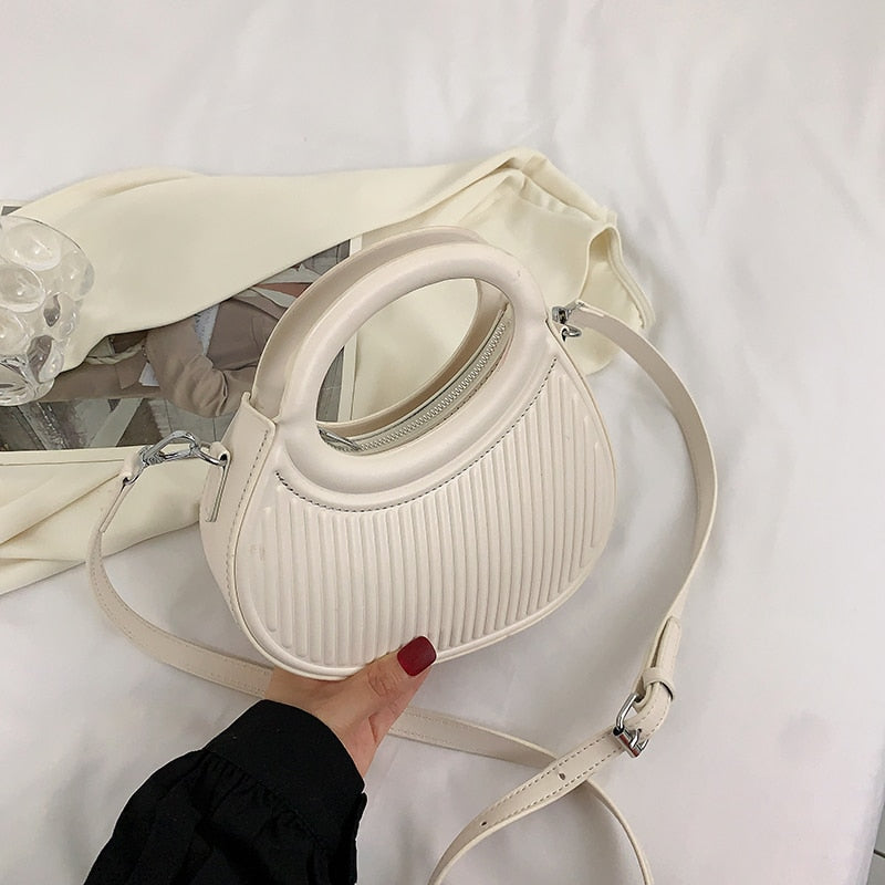 Half Moon Small Shoulder Bag For Women 2023 Spring New Green Purple Handbags Pleated Design Pu Leather Crossbody Round Hand Bag