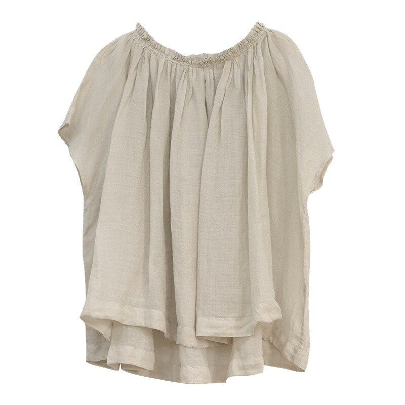 Simple Pleated Women Batwing Sleeve Loose Women Shirts 2023 Summer New Casual Solid Color Irregular Blouses