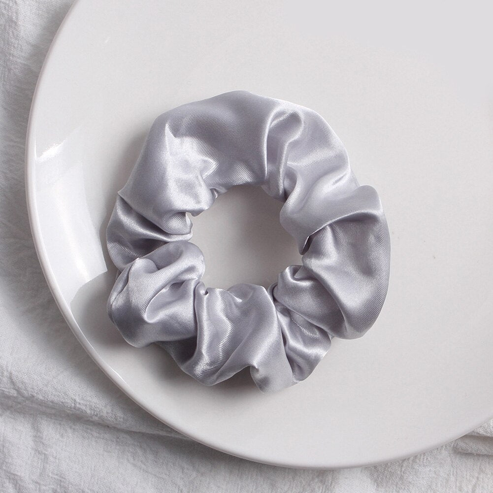 Women Girls Silky Satin Hair Scrunchies Solid Stretch Elastic Hair Tie Simple Elegant Rubber Band Ponytail Tie Wholesale