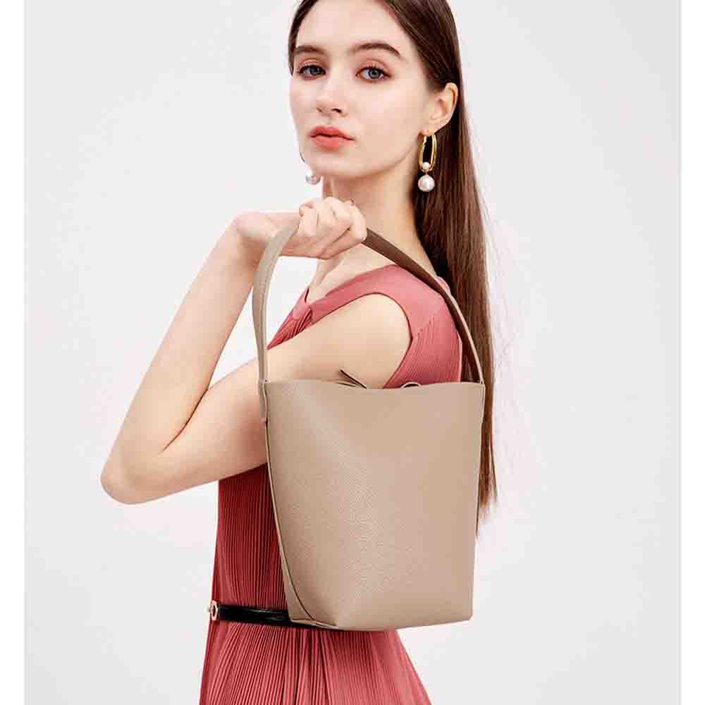 MS Fashion Bag Women Simple Cowhide Bucket Bag Oversize Lady Handbag Shoulder Luxury Togo Leather Bucket Bags Spring New 2023