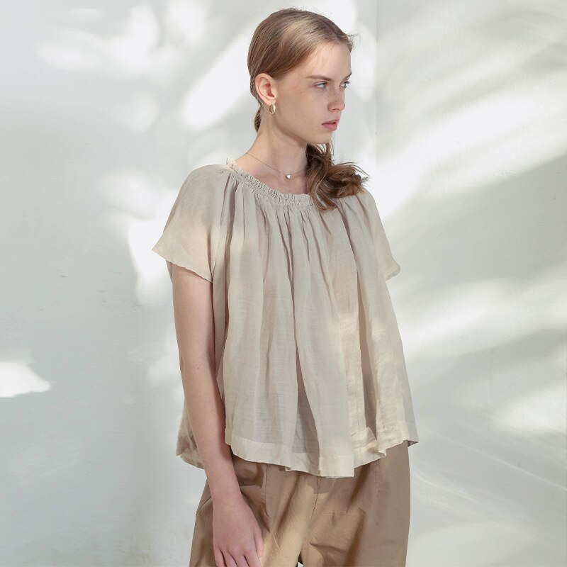 Simple Pleated Women Batwing Sleeve Loose Women Shirts 2023 Summer New Casual Solid Color Irregular Blouses
