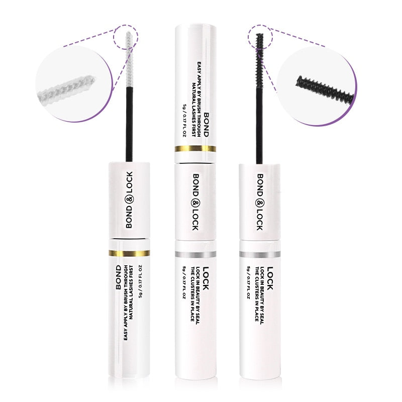 Genielash 2 in 1 Bond and Seal/Lock Dual-Ended Eyelash Glue for DIY Eyelash Extensios Long Lasting Waterproof Spiral Brush