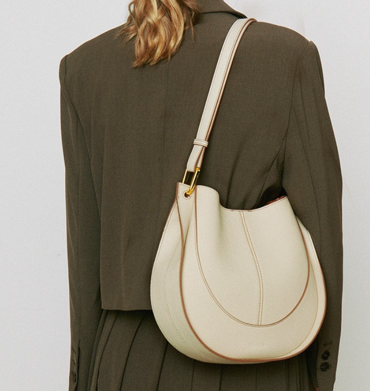 Genuine Leather Women's Shoulder Bags Fashion Retro All-match Classical Saddle Bucket Bag High-end Crossbody Handbag for Ladies