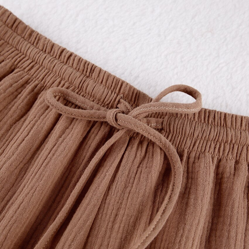 Women's Home Clothes Cotton Brown Long Sleeve 2 Piece Sets Sleepwear Loose Trouser Suits Casual Female Pajamas Autumn Product.