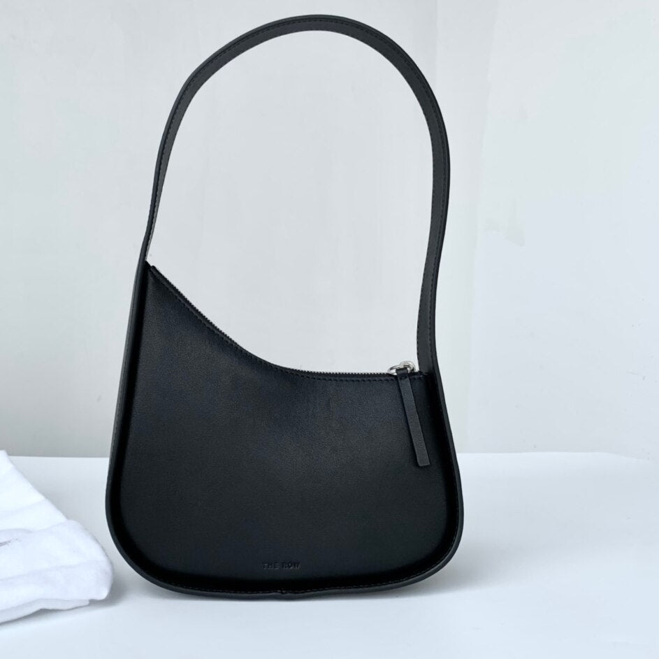 New Ladies First Layer Cowhide New Leather Moon-shaped Ladies Handbag Top Layer Cowhide Underarm Mini Bag
