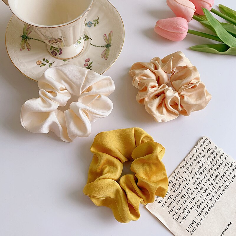 Women Girls Silky Satin Hair Scrunchies Solid Stretch Elastic Hair Tie Simple Elegant Rubber Band Ponytail Tie Wholesale