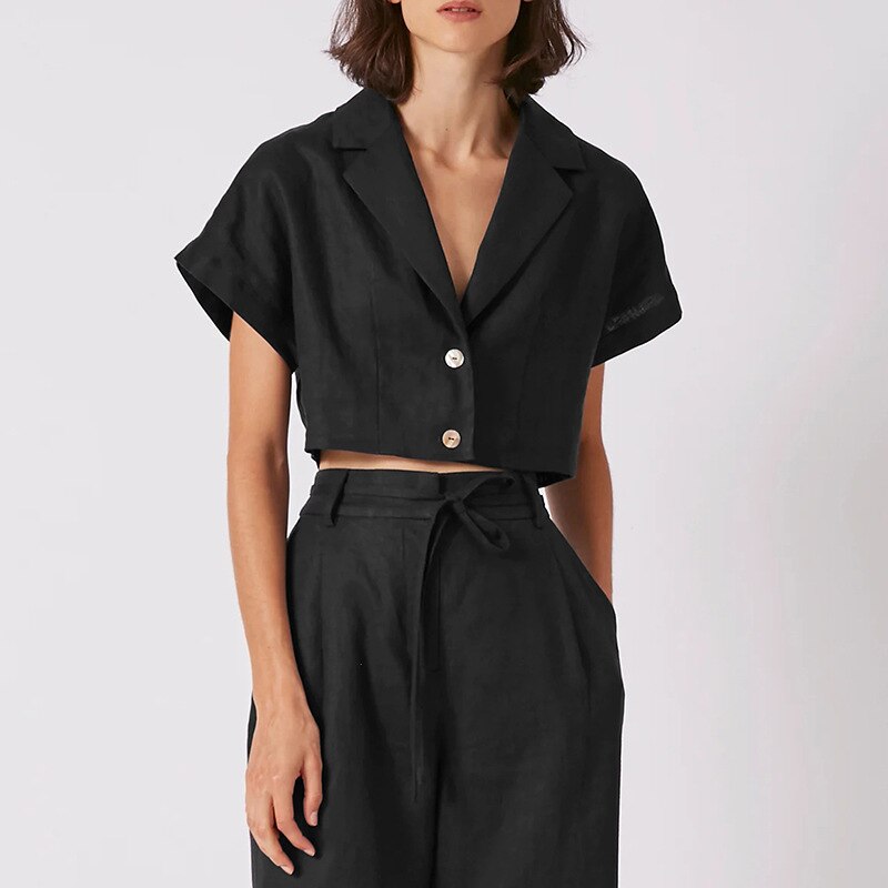 100% linen -Batwing sleeve with drop shoulder Solid color Vintage Notched Collarr