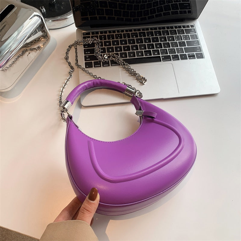 Half-moon Small Leather Arm Bag with Short Handle 2022 Women Designer Handbag Luxury Chain Lady Shoulder Crossbody Bag