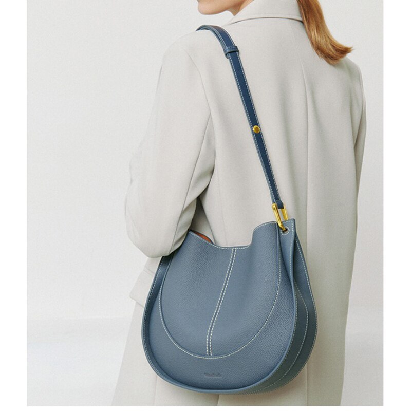 Genuine Leather Women's Shoulder Bags Fashion Retro All-match Classical Saddle Bucket Bag High-end Crossbody Handbag for Ladies