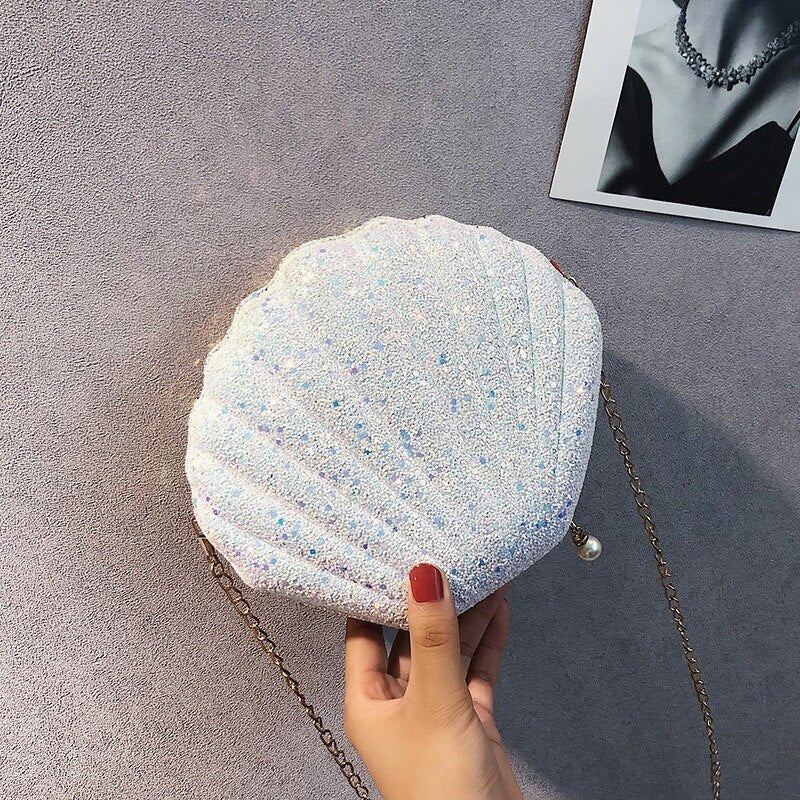 Women Shoulder Handbags Shell Bag Chain Cute Sequins Small Bag Phone Money Pouch Zipper Crossbody Bags for Women