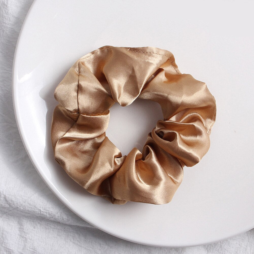 Women Girls Silky Satin Hair Scrunchies Solid Stretch Elastic Hair Tie Simple Elegant Rubber Band Ponytail Tie Wholesale